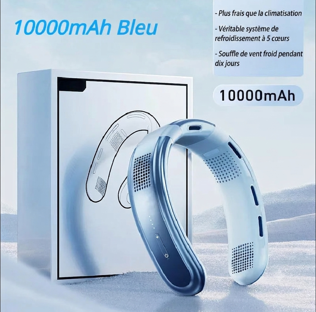 Ventilateur de Cou Rechargeable 10000mAh — Refroidissement 5 Cœurs