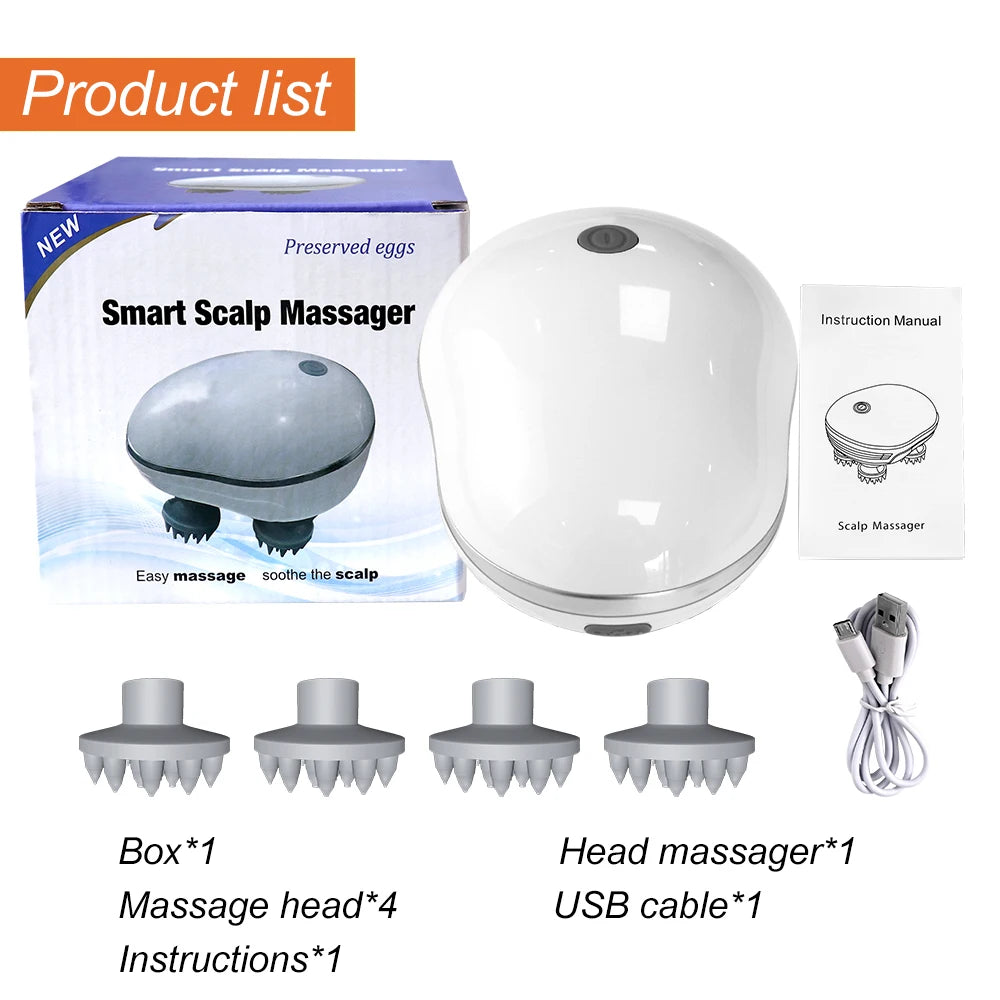 Electric Head Massager Rechargeable Scalp Kneading Massage Portable Red Light Care Handheld Massager Stress Relax Comfort