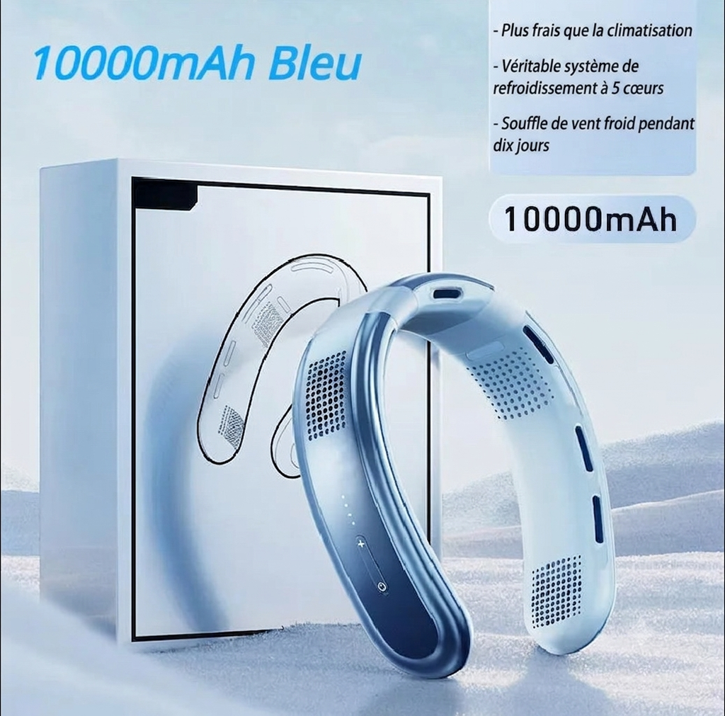 Ventilateur de Cou Rechargeable 10000mAh — Refroidissement 5 Cœurs