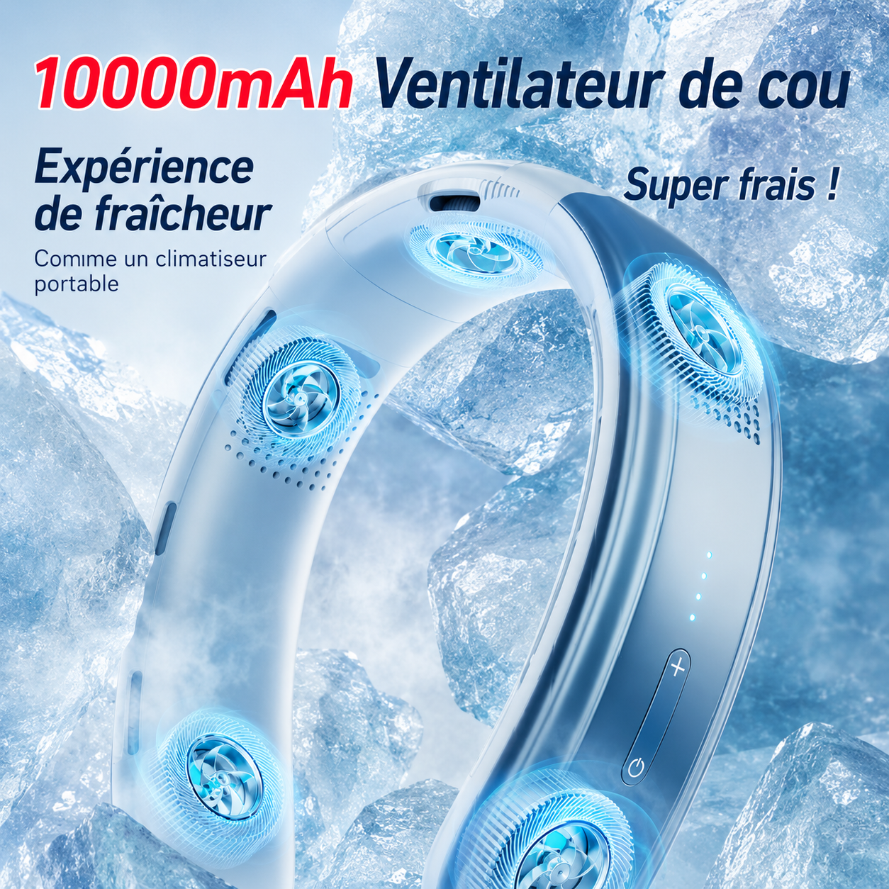Ventilateur de Cou Rechargeable 10000mAh — Refroidissement 5 Cœurs