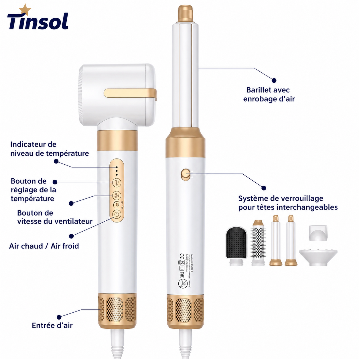 Tinsol 7-en-1 Air Styler & Sèche-Cheveux — Coiffure Professionnelle à Domicile