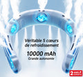 Ventilateur de Cou Rechargeable 10000mAh — Refroidissement 5 Cœurs