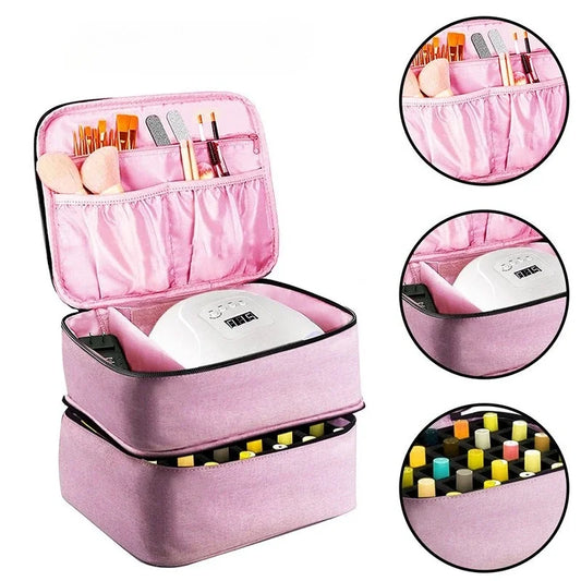 Nail Polish Storage Bag Essential Oil Bag Portable Cosmetic Nail Care Kit Nail Care Tool Storage Box Double Layer 30 Compartment