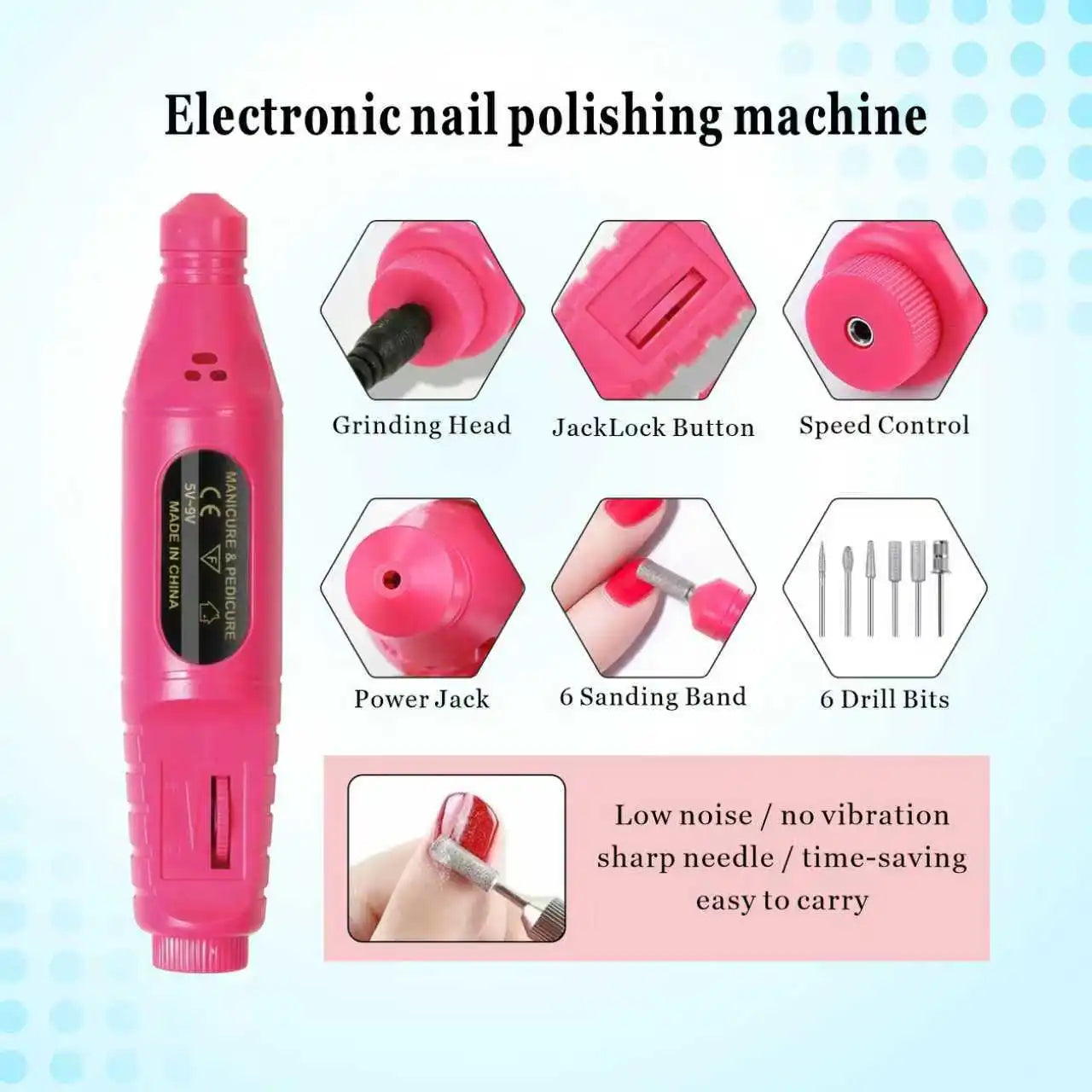 Nail Lamp Kit, Polishing Pen, Nail Care Accessory Kit, Handheld Pen Style Sanding and Polishing Blocks, Nail Tools
