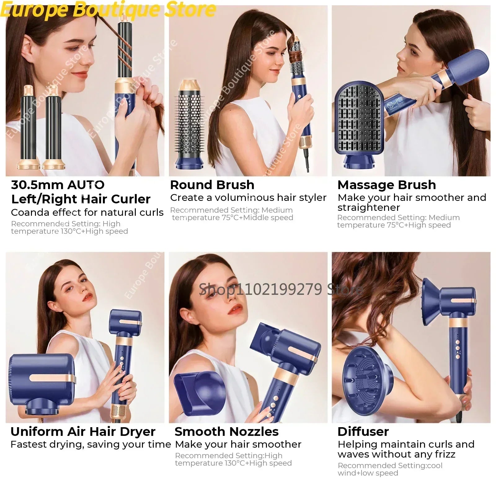 Tinsol Pro 7-en-1 Brosse Soufflante — Coiffure Haute Vitesse à Domicile