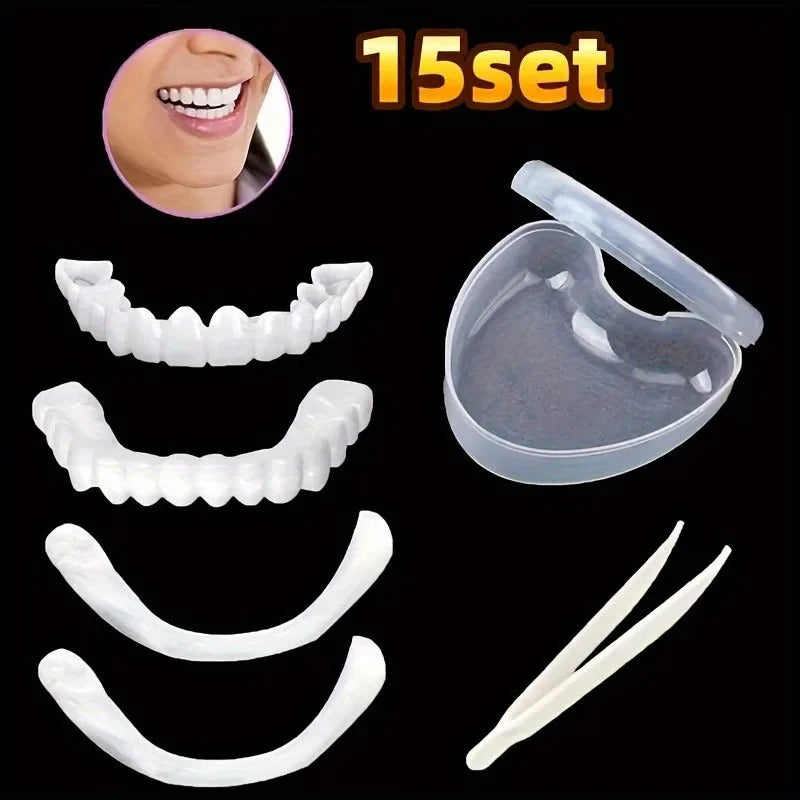 12Sets Complete Snap-On Denture Kit, Upper & Lower Instant Whitening Veneers