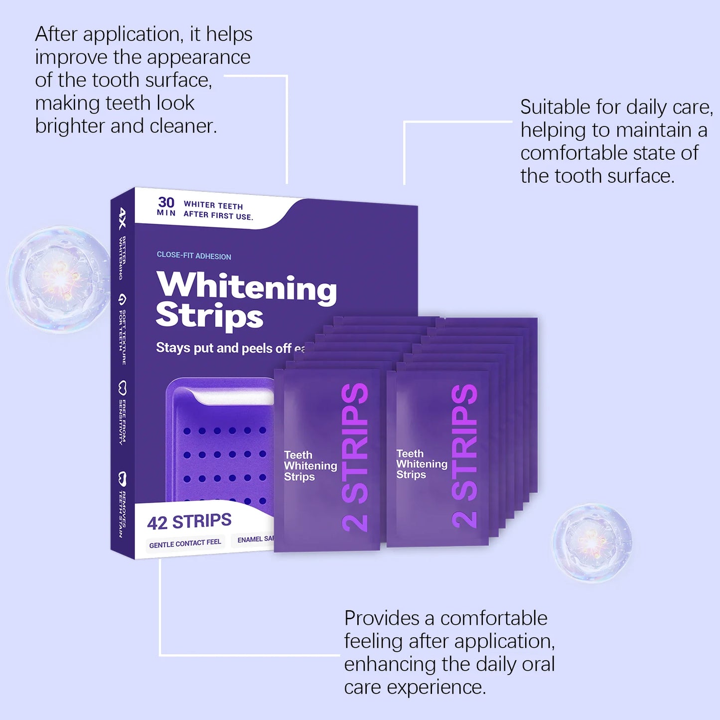 Purple Teeth Whitening Strip Fresh Breath Removing Yellow Stains Cleaning Dental Bleaching Brightening Patch Oral Care Daily Use