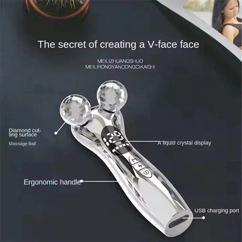 Electric Facial Micro-current Beauty Instrument LED Display Face Lift Roller Massager Skin Tighten Massage Beauty Devices