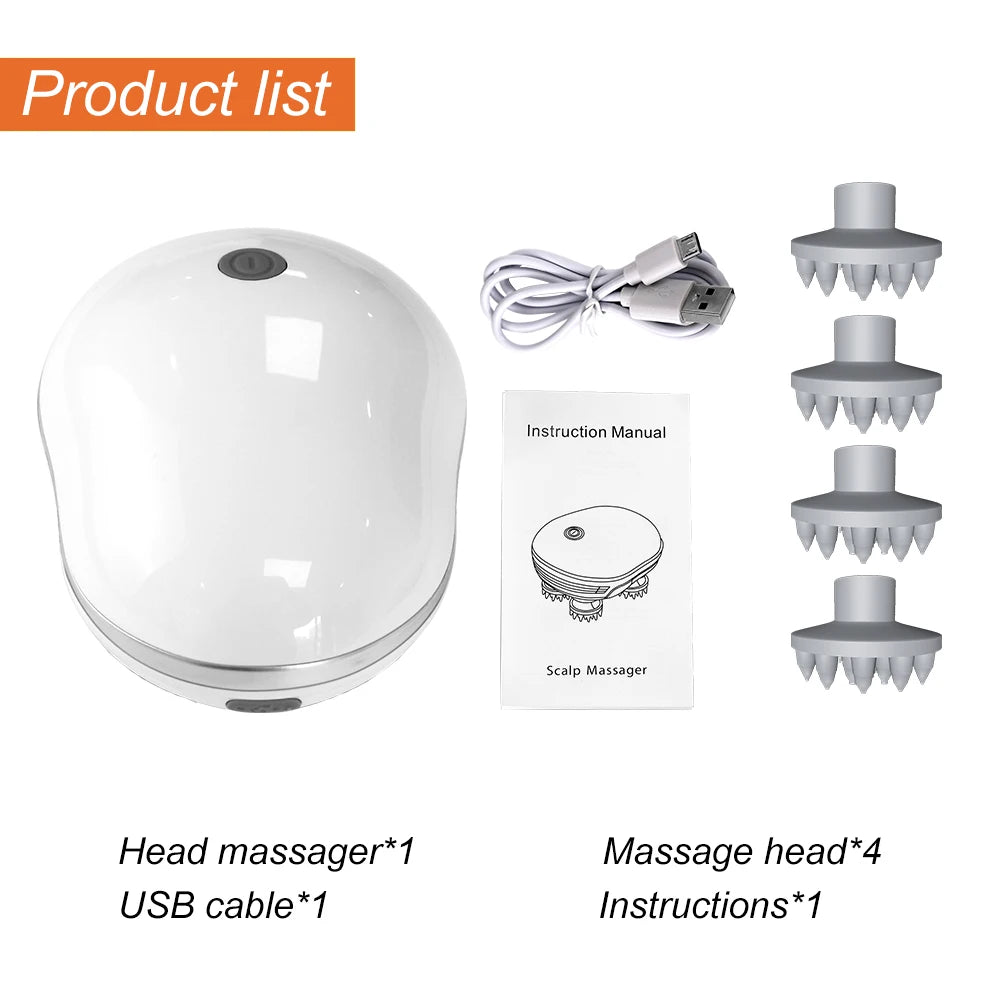 Electric Head Massager Rechargeable Scalp Kneading Massage Portable Red Light Care Handheld Massager Stress Relax Comfort