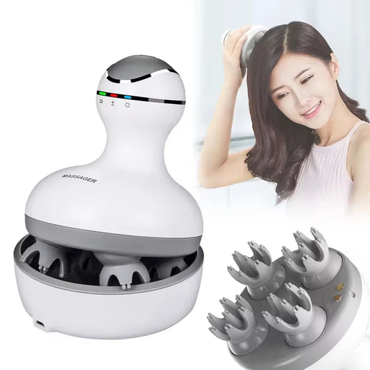 Electric Head Scalp Massager Portable Head Scratcher with Tissue Kneading Nodes Back Massager for Shoulder Calf Muscles Relax