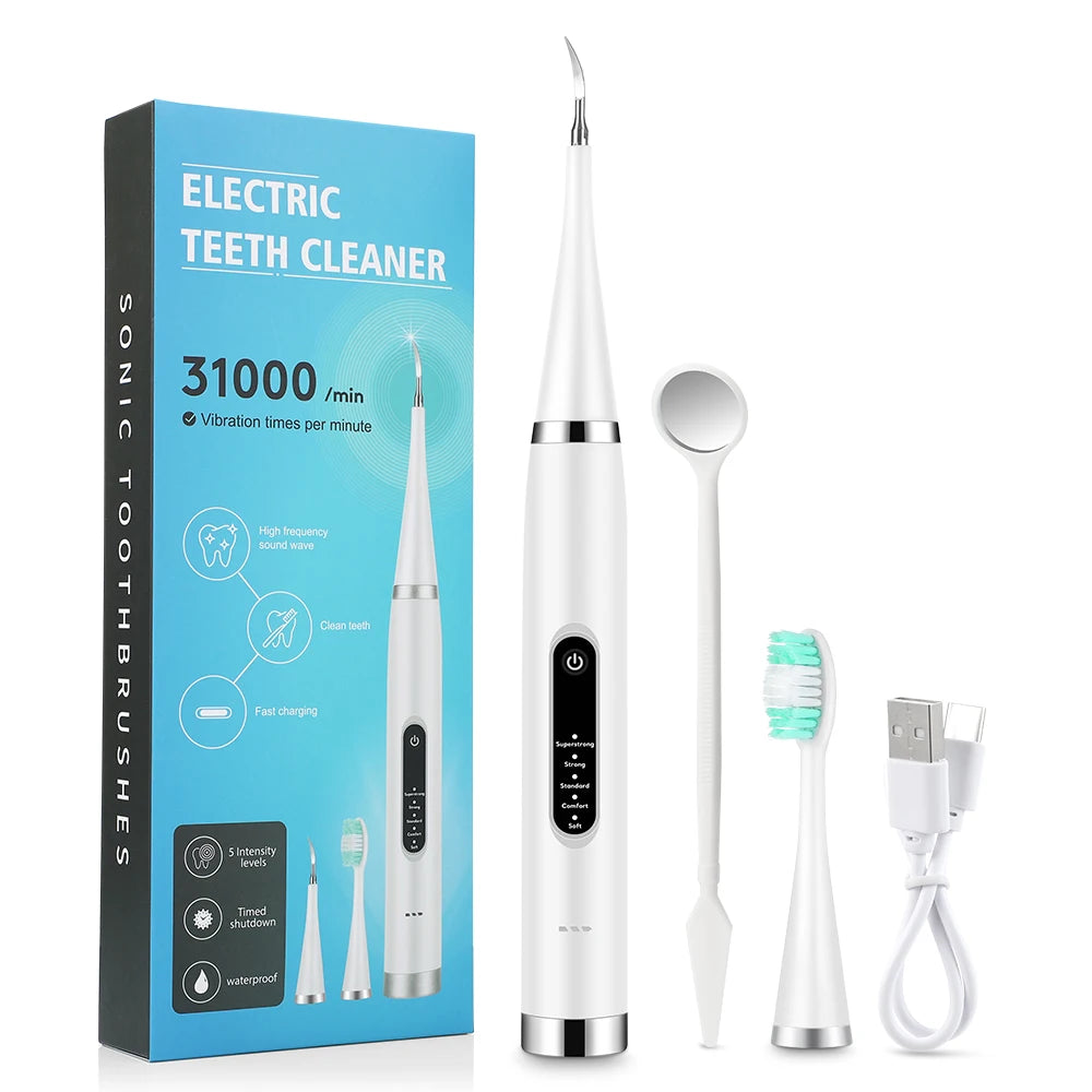Electric Dental Scaler + 9D Teeth Whitening Strips Tooth Cleaner Whitener Set Tartar Stains Calculus Remover Oral Hygiene Care
