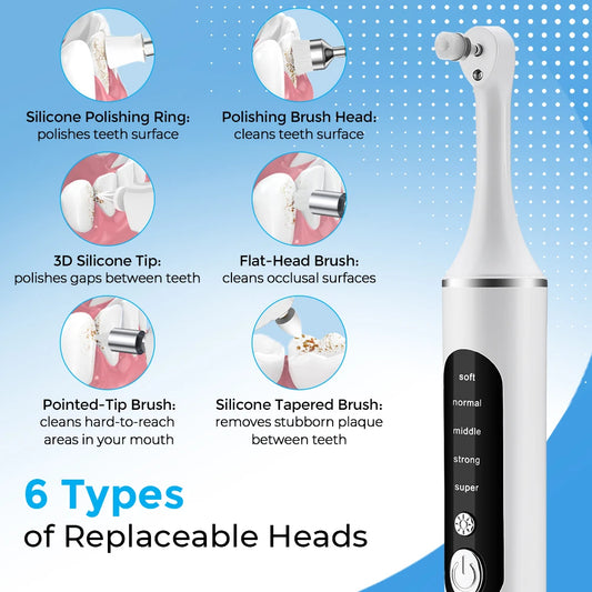 Tooth Polisher Rechargeable Teeth Polisher With 6 Brush Heads Tooth Whitening Kit For Cleaning Polishing Teeth Whitening Plaque