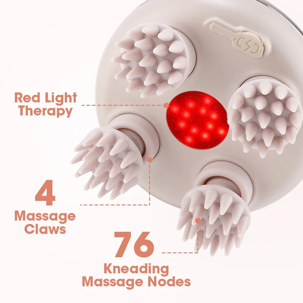 Electric Scalp Head Massager 4 Heads Kneading Vibrating Device Shoulder Neck Leg Arm Deep Tissue Massage Cat Pet Massager