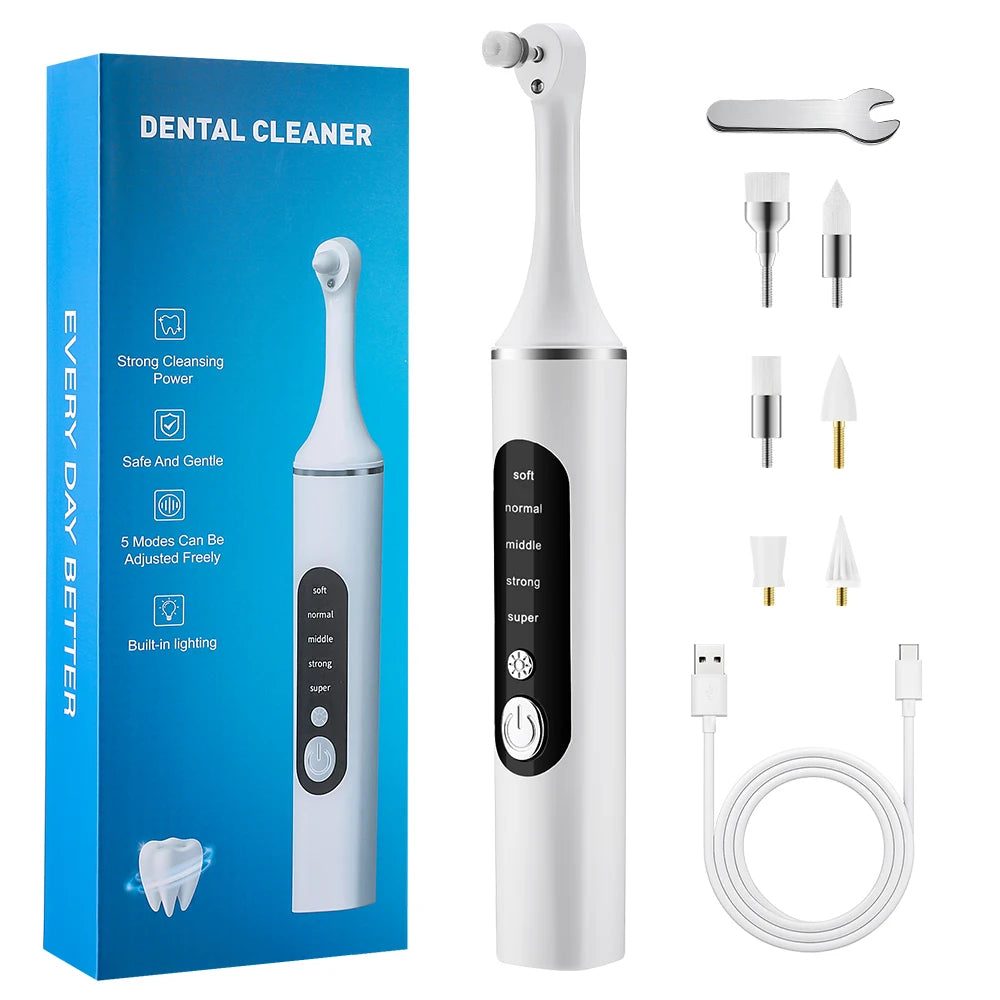 Tooth Polisher Rechargeable Teeth Polisher With 6 Brush Heads Tooth Whitening Kit For Cleaning Polishing Teeth Whitening Plaque