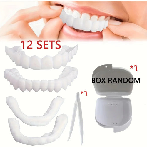 12Sets Complete Snap-On Denture Kit, Upper & Lower Instant Whitening Veneers