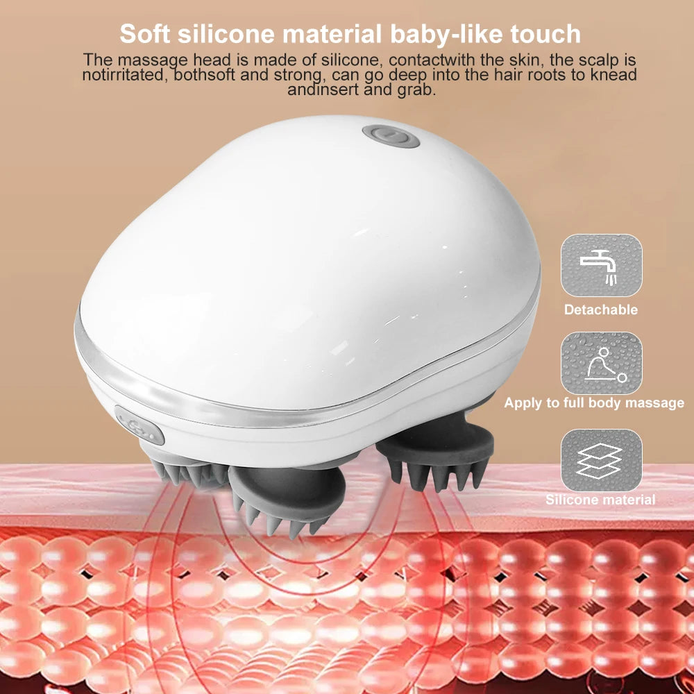 Electric Head Massager Rechargeable Scalp Kneading Massage Portable Red Light Care Handheld Massager Stress Relax Comfort