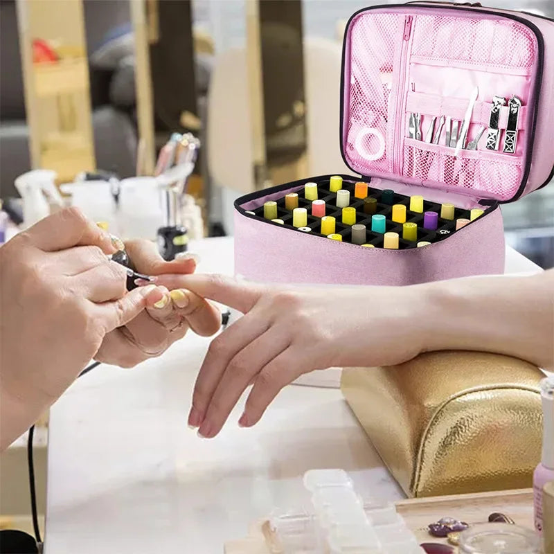 Nail Polish Storage Bag Essential Oil Bag Portable Cosmetic Nail Care Kit Nail Care Tool Storage Box Double Layer 30 Compartment