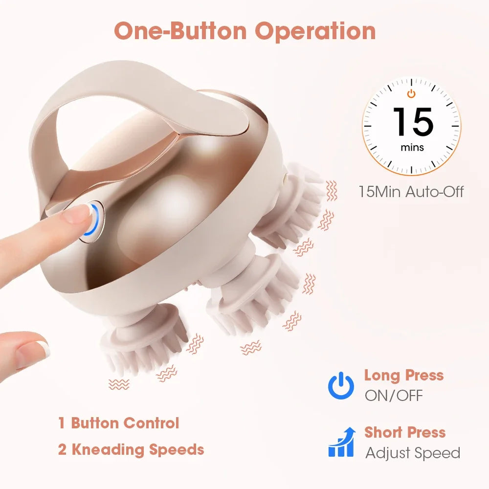 Electric Scalp Head Massager 4 Heads Kneading Vibrating Device Shoulder Neck Leg Arm Deep Tissue Massage Cat Pet Massager
