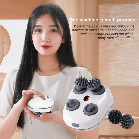 Electric Head Massager Rechargeable Scalp Kneading Massage Portable Red Light Care Handheld Massager Stress Relax Comfort