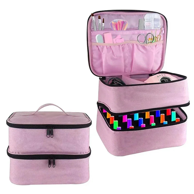 Nail Polish Storage Bag Essential Oil Bag Portable Cosmetic Nail Care Kit Nail Care Tool Storage Box Double Layer 30 Compartment