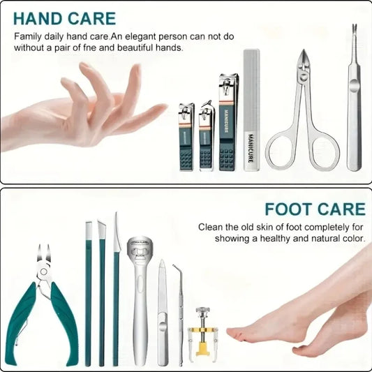 Nail care set - Stainless steel manicure and pedicure set - Nail clipper set - Gift with travel case